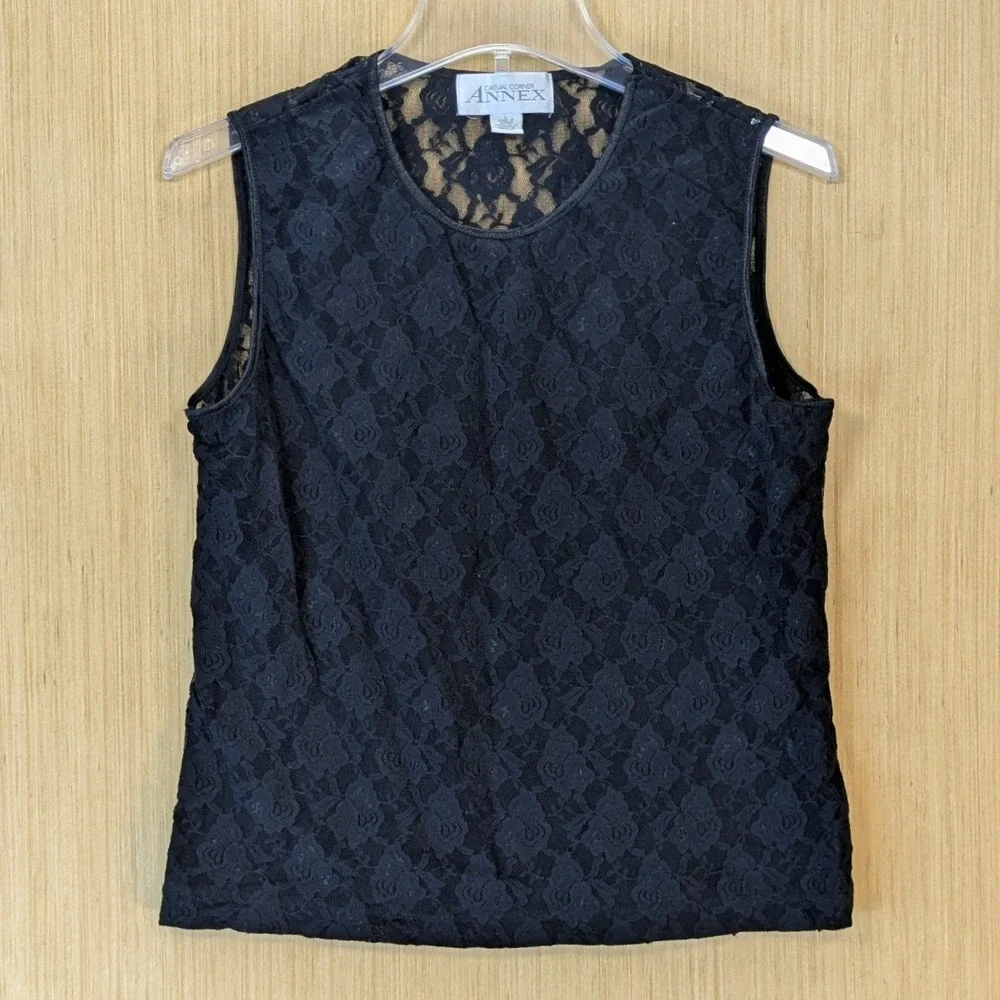 Casual Corner Annex Whimsygoth Black Floral Lace Tank Top Size L 90s Vintage